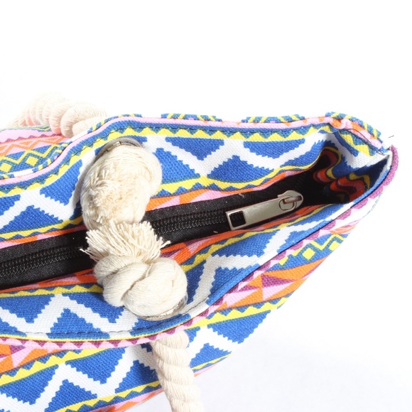 Womens Tote Canvas Printed Rope Handle Bag Pink - Picture 6 of 7